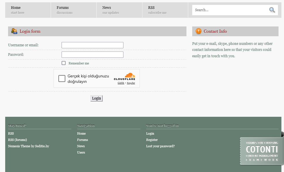 Cloudflare Turnstile Plugin for Cotonti Siena
